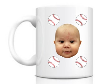 Baseball personalized baby photo and name 11oz white ceramic coffee mug