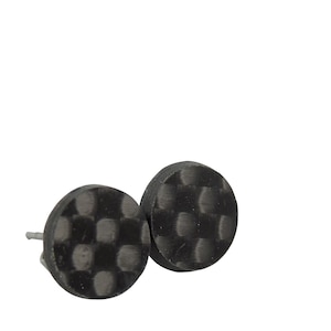 Glossy Carbon Fiber Stud Earrings: Handmade Unisex Jewelry