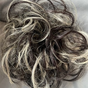 Black and grey silver mix short curly ponytail extensions scrunchie 100% human hair(6/29)