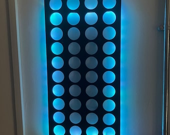 LED Back Lit Golf Ball Display - Wall Mounted - Signed - Hole in 1 - Black Acrylic- 44 Balls