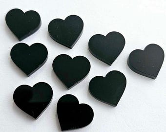 10 coeurs d'amour en acrylique noir brillant, 14 mm, découpés au laser