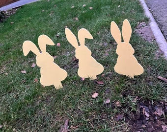 Lapins de jardin enchanteurs en acrylique - Lot de 3 - Décoration extérieure, oeuvres d'art fantaisistes dans la cour - Décoration de jardin - Silhouette de lapin - Pâques h