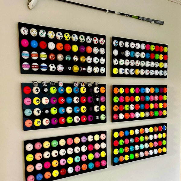 Golf Ball Display - Wall Mounted - Signed - Hole in 1 - Black Acrylic- 44 Balls