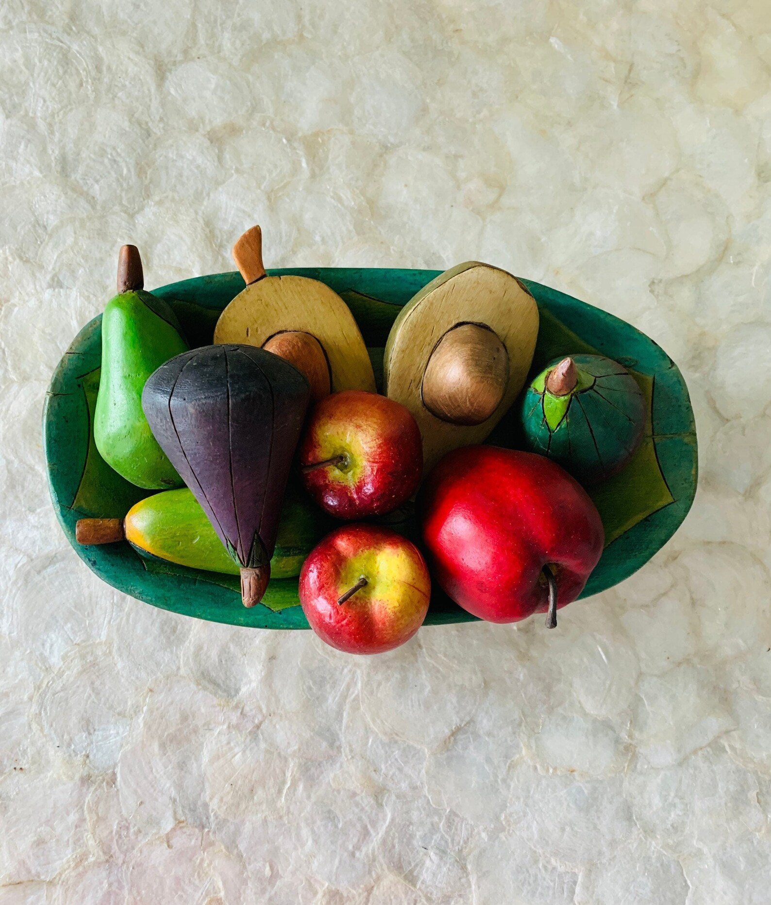 Handpainted Wood Fruit in Bowl Handcarved Wood Fruit Etsy