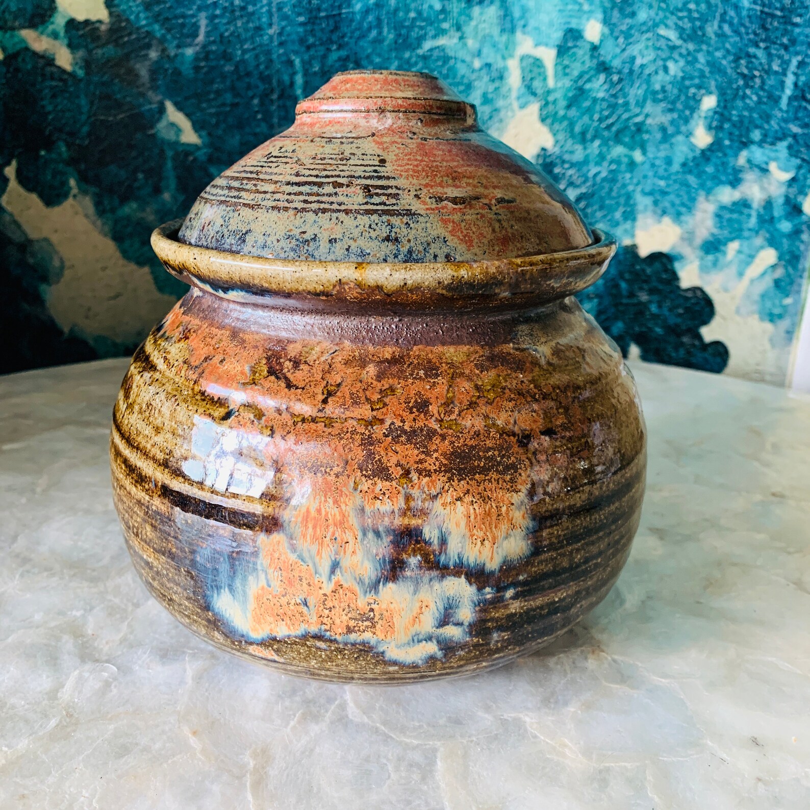 Large Drip Glaze Jar With Lid Pottery Crock With Lid Etsy