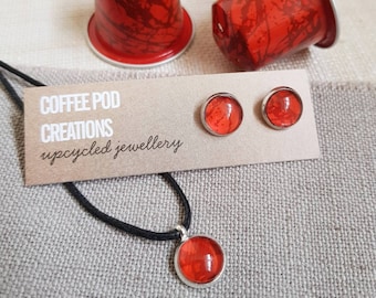 Upcycled Jewellery Set, Handmade from Red Napoli Coffee Pods, Sustainable Style, Eco Friendly Gift for friend, sister, mum, One of a kind