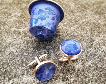 Upcycled Blue Round Cufflinks, Recycled Metal, Handmade by Coffee Pod Creations, Wedding, Groom, Gift for Him, Suit Accessory, Fathers Day