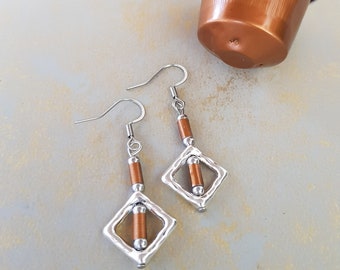 Upcycled Brown earrings, Handmade with aluminium coffee pods, recycle metal. silver dangle earrings, eco friendly gift, gift for her