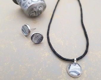 Upcycled Silver Cord Necklace and Earrings, Gift Set, Handmade by Coffee Pod Creations, Recycle Metal, Eco Friendly, Sustianable Gift Set