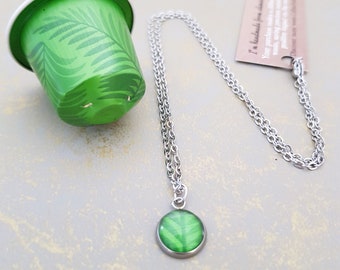 Upcycled Green Pendant, Leaf Pattern, Handmade from Eco Friendly Gift by Coffee Pod Creations, Unique Gifts for Her, Sustainable Style