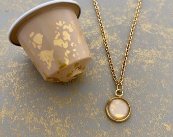 Upcycled Cream Pendant Necklace on Gold Chain, Handmade by Coffee Pod Creations, Recycled Metal, Eco Friendly Gift, Unique Gifts for Her