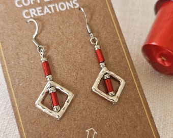 Upcycled Aluminum Coffee Pod Earrings: Geometric Red Dangle
