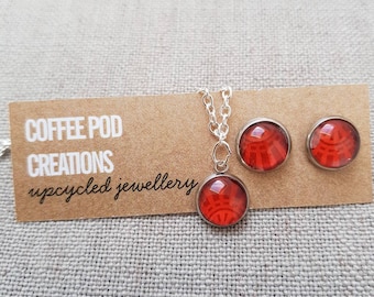 Red Eco-friendly Jewellery Set, Handmade from Red Coffee Pods, Sustainable Jewellery, Unique Gift for Her, Original Style, World Collection