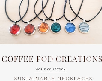 Collier durable coloré, pendentif fait main par Coffee Pod Creations, métal recyclé, upcyclé, cadeau respectueux de l'environnement, cadeaux unisexes uniques