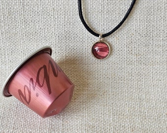 Eco Friendly Pink Pendant on Cotton Cord, Handmade from Coffee Pods, Recycled Aluminium Metal, Gender Neutral Style, Sustainable Eco Gift