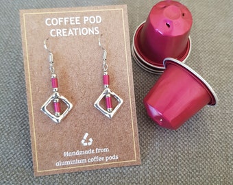 Upcycled Pink Aluminum Earrings, Handmade with Coffee Pods, Recycled Metal, Sustainable Fashion, Eco Friendly Gift for Her