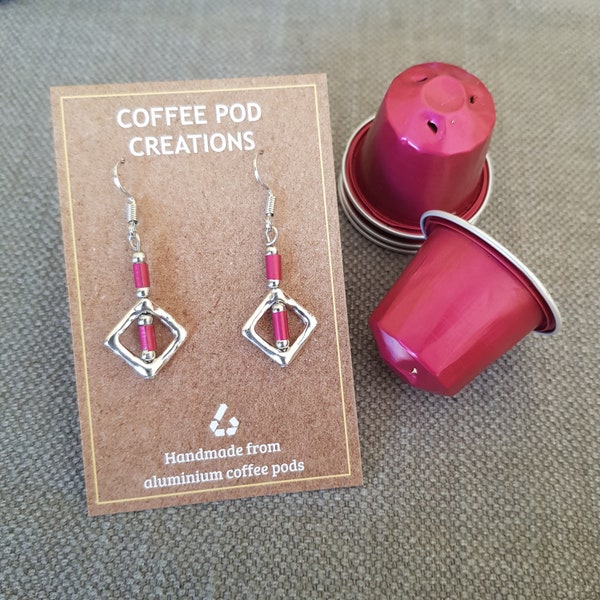 Upcycled Pink Aluminum Earrings, Handmade with Coffee Pods, Recycled Metal, Sustainable Fashion, Eco Friendly Gift for Her