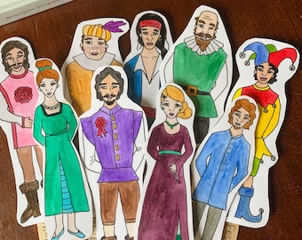 Bundle of Twelfth Night Shakespeare popsicle puppets: watercolored and color-your-own