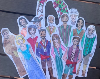 Bundle of "Much Ado About Nothing" Shakespeare popsicle puppets: watercolored AND color-your-own