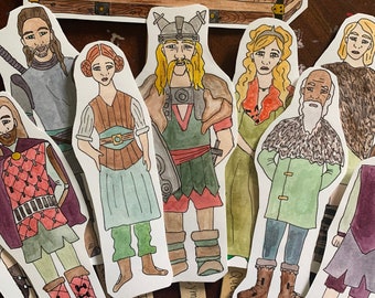 Bundle of "Cymbeline" Shakespeare popsicle puppets: watercolored and color-your-own