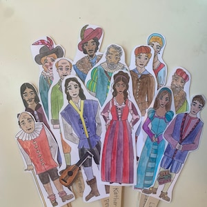 Pacchetto di pupazzi di ghiacciolo di Shakespeare "La bisbetica domata": da colorare e acquerellati.