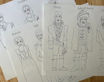 Color-Your-Own &quot;Othello&quot; Shakespeare popsicle puppets