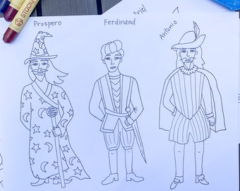 Color-Your-Own "The Tempest" Shakespeare Popsicle Puppets