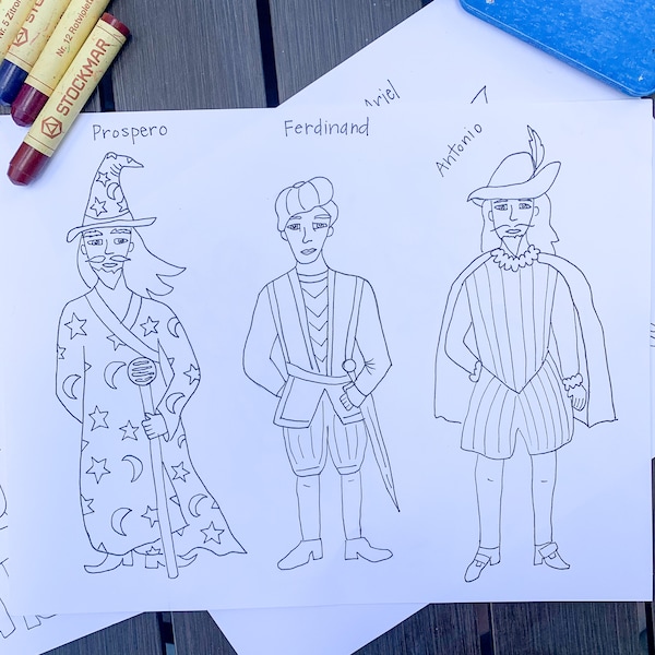 Color-Your-Own "The Tempest" Shakespeare Popsicle Puppets