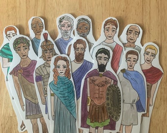 Bundle of "Julius Caesar"/Plutarch pack popsicle puppets: watercolored AND color-your-own