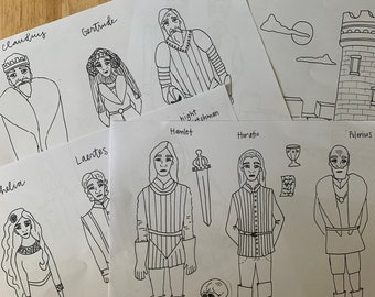 Color-Your-Own "Hamlet" Shakespeare popsicle puppets