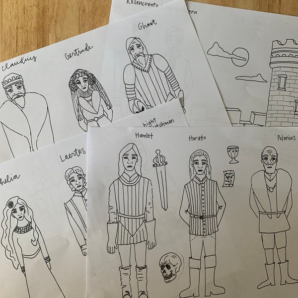 Color-Your-Own "Hamlet" Shakespeare popsicle puppets