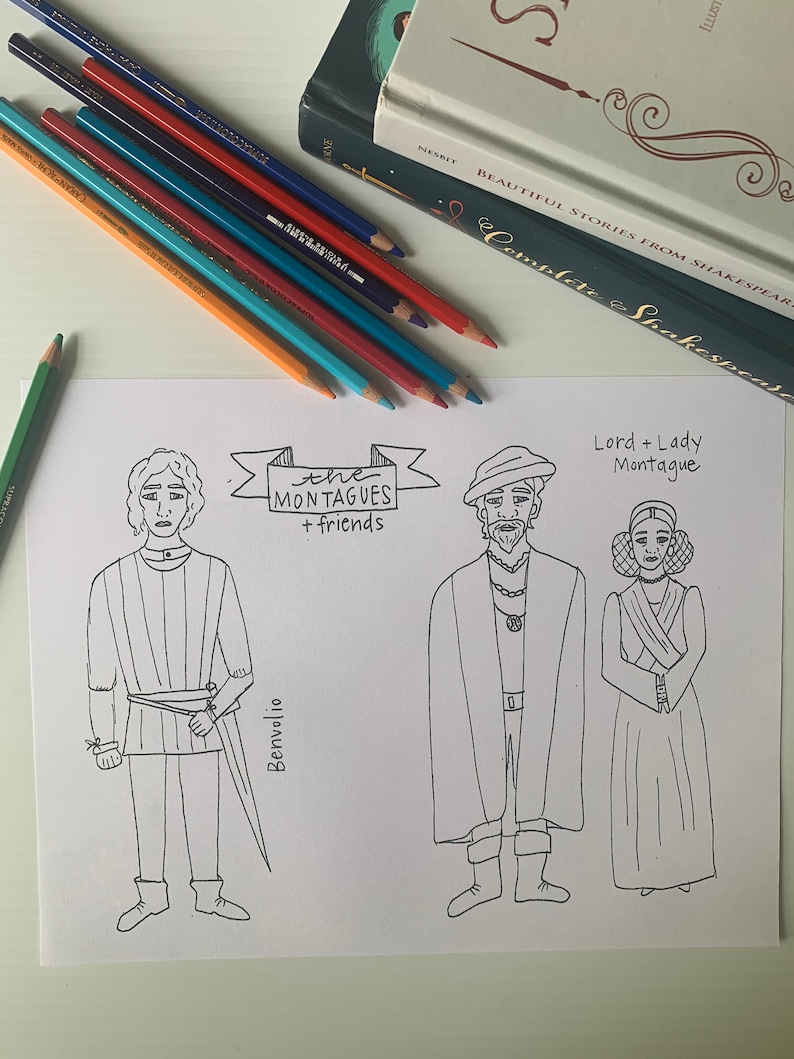 Colorea tus propios títeres de paleta de Shakespeare de Romeo y Julieta imagen 4