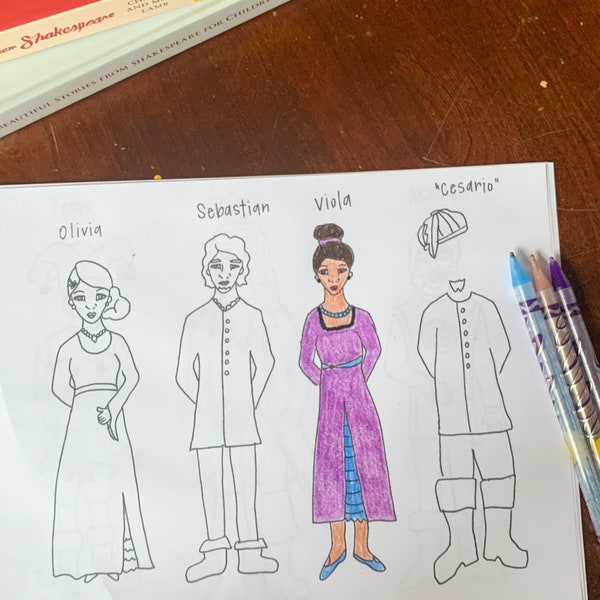 Color-Your-Own Twelfth Night Shakespeare popsicle puppets