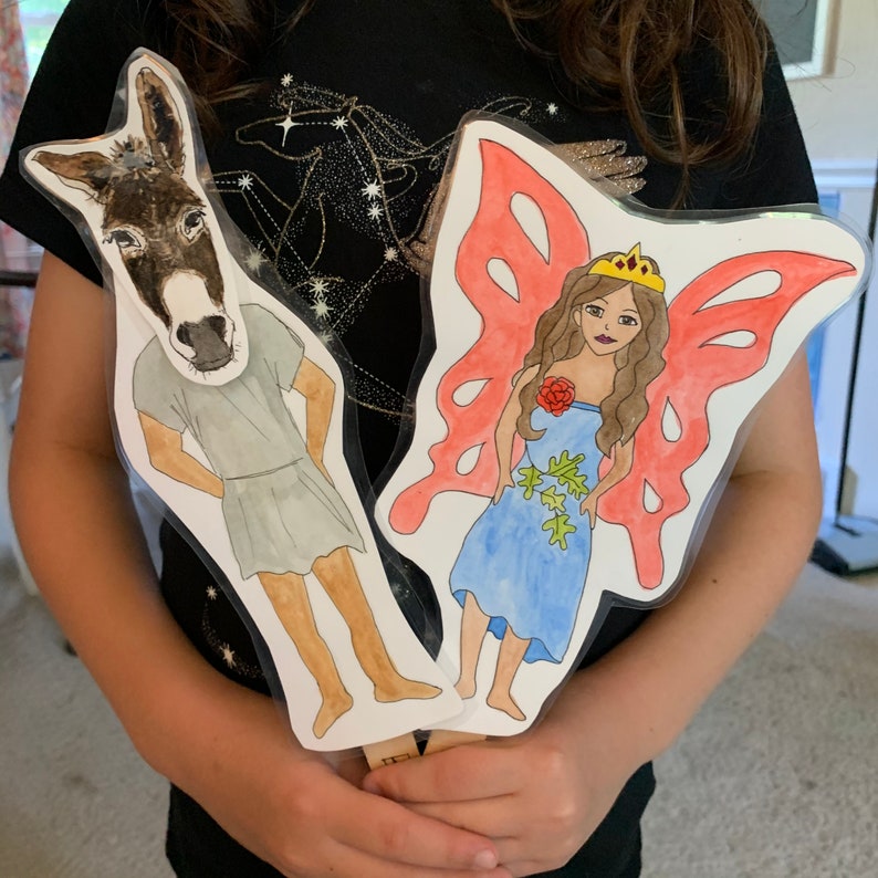 Bundle of A Midsummer Night’s Dream Shakespeare popsicle puppets: water colored and color-your-own image 2