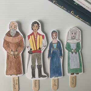 Bundle of Romeo and Juliet Shakespeare popsicle puppets: watercolored AND color-your-own image 3