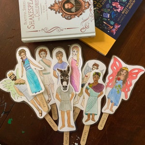 Bundle of A Midsummer Night’s Dream Shakespeare popsicle puppets: water colored and color-your-own