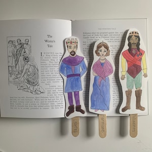 Bundle of The Winter's Tale Shakespeare popsicle puppets: watercolored and color-your-own