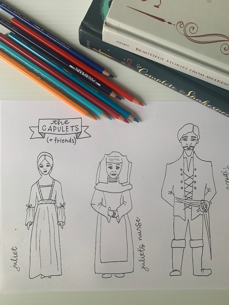 Colorea tus propios títeres de paleta de Shakespeare de Romeo y Julieta imagen 2