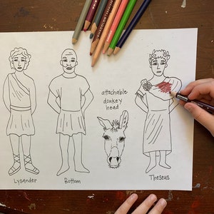 Color-Your-Own A Midsummer Nights Dream Shakespeare popsicle puppets image 1