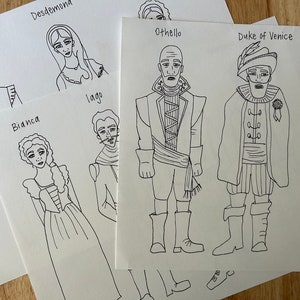 Bundle of &quot;Othello&quot; Shakespeare popsicle puppets: watercolored AND color-your-own