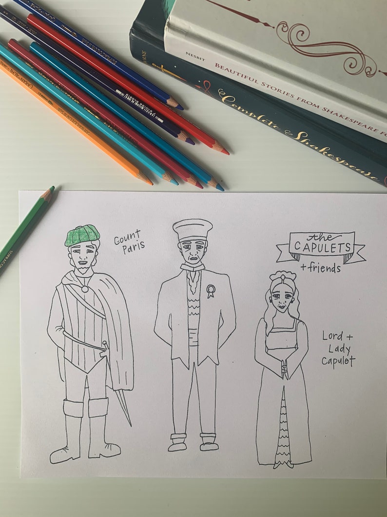 Colorea tus propios títeres de paleta de Shakespeare de Romeo y Julieta imagen 3