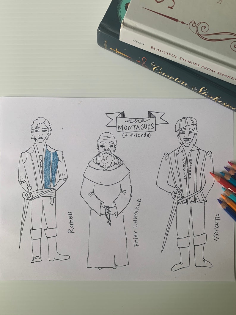 Colorea tus propios títeres de paleta de Shakespeare de Romeo y Julieta imagen 1