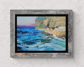 Seascape painting - Original artwork Coastal Cliffs seashore Small oil painting Beach wall art Oil painting California painting