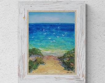 Seascape painting Oil painting Seagull painting Small oil painting Original artwork Beach wall art California painting Beach lovers gift