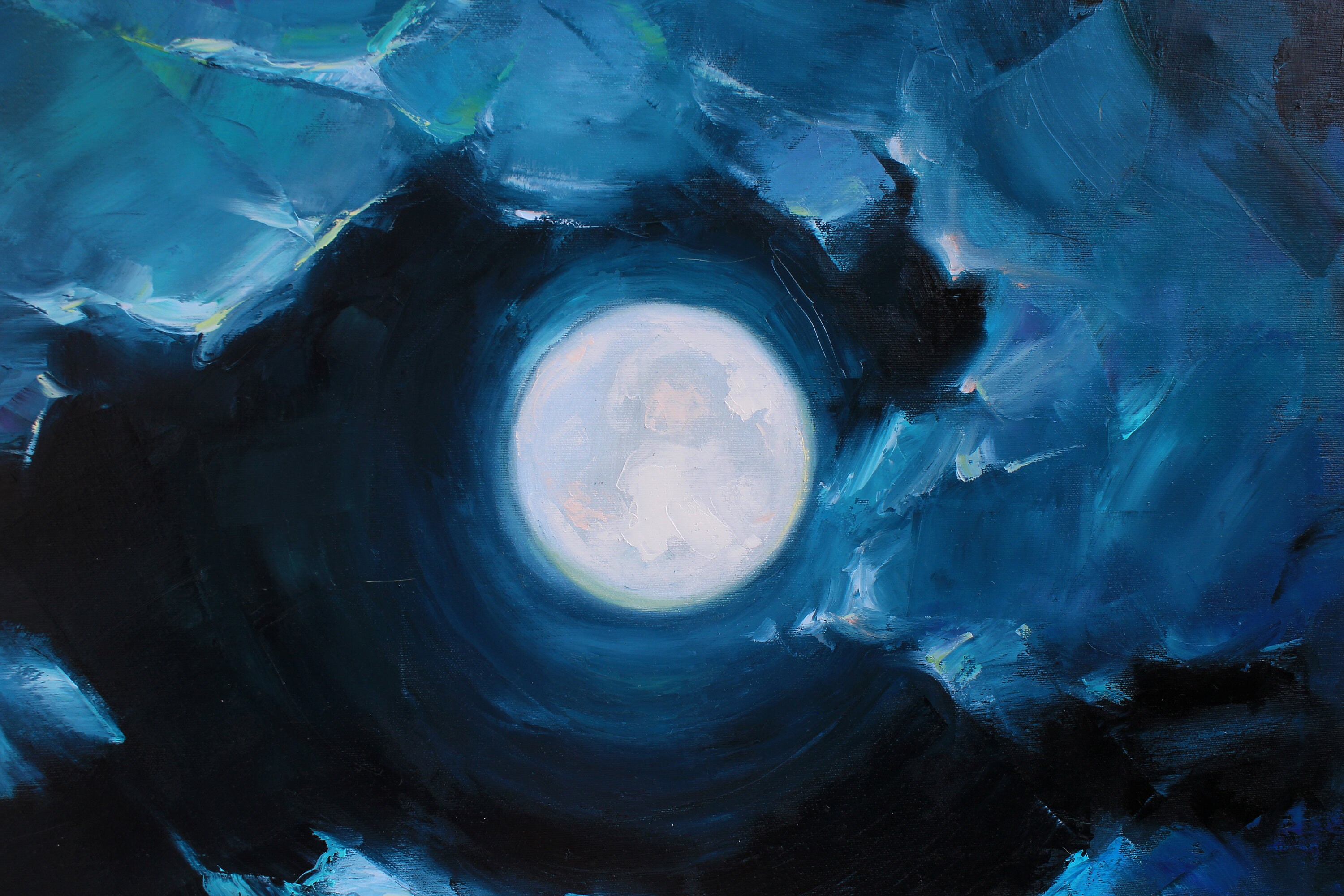 Large Oil Painting Night Sky Art Moon and Clouds Original Artwork Moon ...