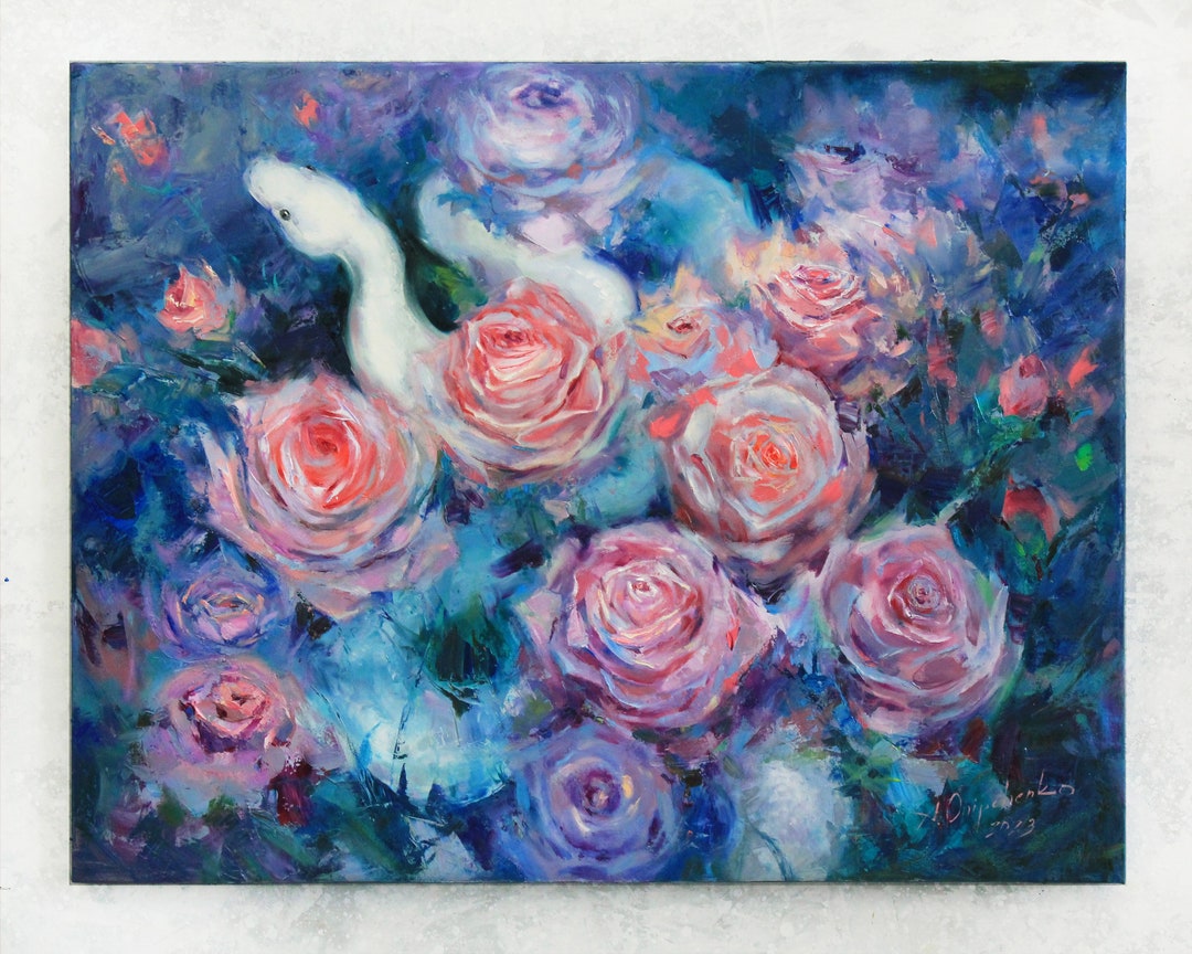 White Snake Oil Painting Original Living Room Canvas Painting Colorful