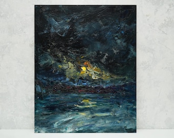 夜の海の油絵：アレクサンダー・シェンデロフによるキャンバスに