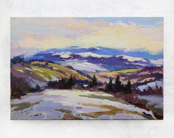 Mountain artwork - Oil painting original Colorful mountains Landscape painting Cascade mountains Plein air painting mountain theme