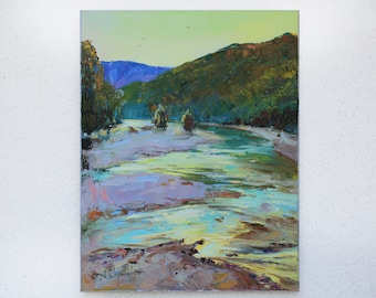 Plein air painting River landscape Ukraine painting Impressionism Original painting Landscape painting Mountain landscape Oil on canvas