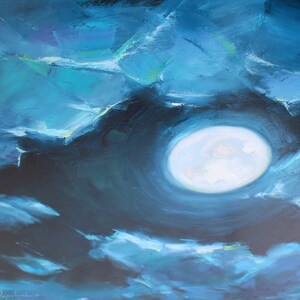 Large Oil Painting Night Sky Art Moon and Clouds Original Artwork Moon ...